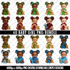 40 Baby Girl PNG Bundle, African American Baby Clipart, Cute Baby, Toddler Girl Sublimation, Multiracial Baby Graphics, Pastel Baby Clip Art