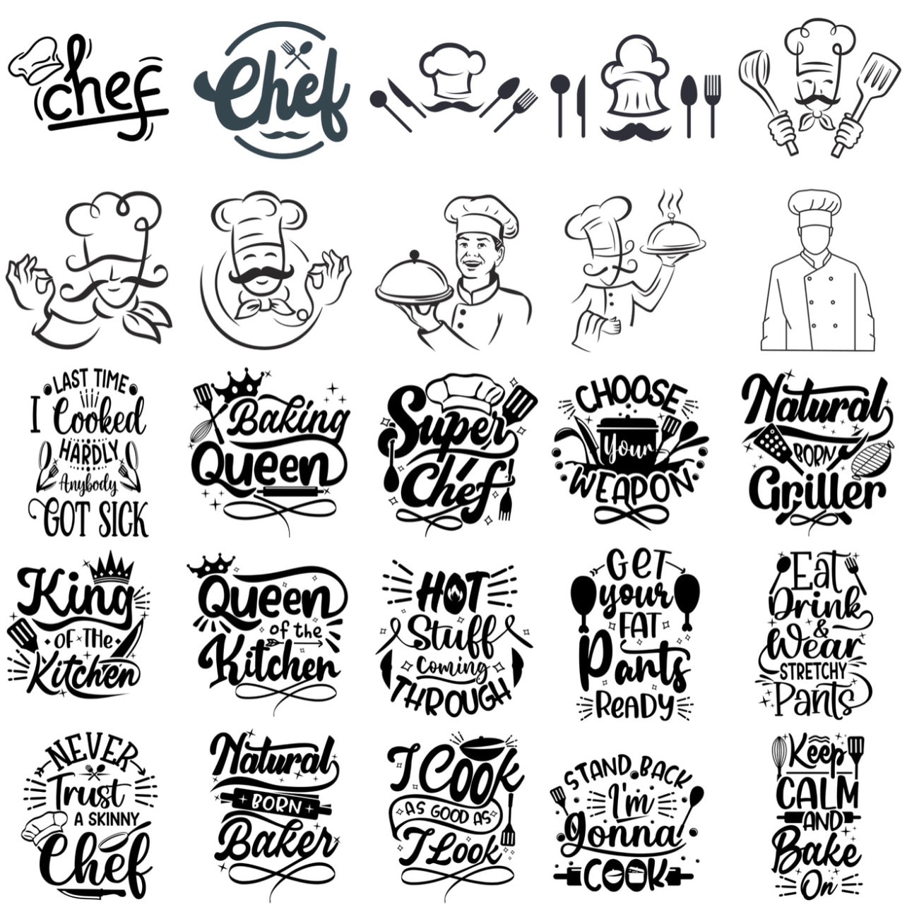 50 Images Chef Quotes, Chef, Cooking Quotes, Clipart/png ONLY Bundle