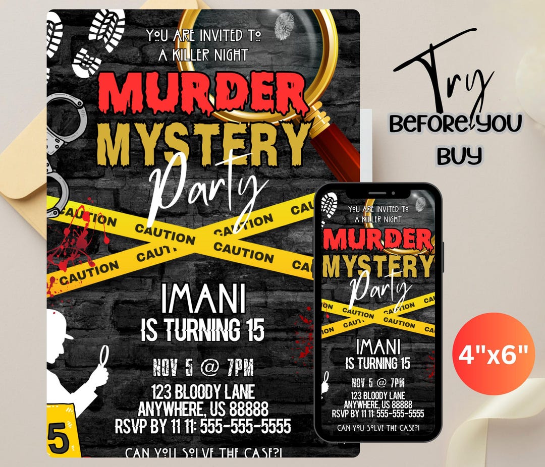 Editable Digital Murder Mystery Dinner Invitation Template Editable
