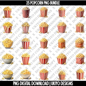 25 Popcorn PNG Bundle | Popcorn Clipart | Movie Night Snack PNG | Popcorn Tub Digital Download |Cinema Concessions PNG |Popcorn Graphics [2]