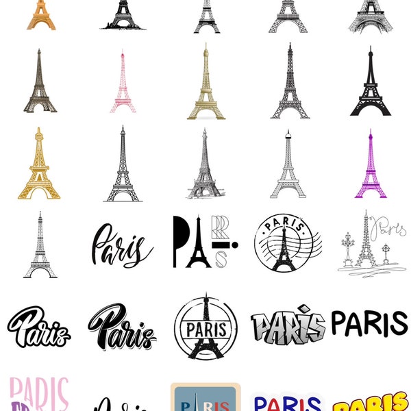 30 images: Paris, Eiffel Tower, Monument, Historical Landmark Clipart/PNG ONLY Bundle, Digital, Instant Download, Ukiyo Designs