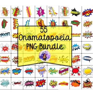 55 komiksowych efektów dźwiękowych, grafika onomatopeiczna PNG (pobieranie cyfrowe) [1]