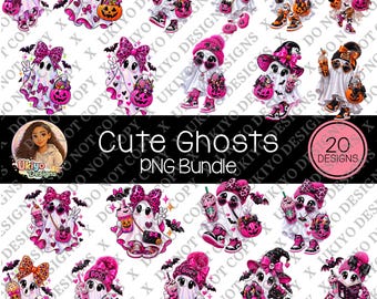 Bundel met 20 roze Halloween-spookjes in PNG-formaat, meisjesachtige griezelclipart (digitale download)