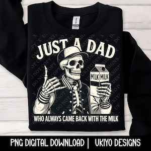 Just a dad who came back with the milk, Adult Humor, Dad joke, Skeleton PNG ONLY| Printable| Sublimation| Instant Digital Download
