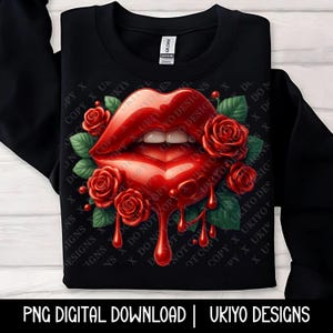 3D-druipende roze lippen, rode lippen, rozen, mode, Valentijnsvibes, glanzende lippen, ALLEEN PNG| Afdrukbare kunst| Sublimatie| Directe digitale download