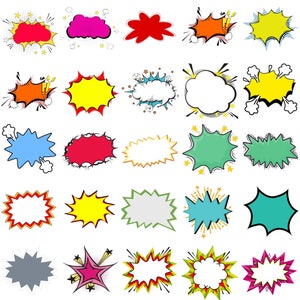 Blank Comic Sound Effects, Blank Onomatopoeia, Blank Speech Bubbles, Cartoon Text PNG ONLY| Printable Clipart| Instant Digital Download[4]