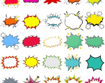 Leere Comic Soundeffekte, leere Lautmalerei, leere Sprechblasen, Cartoon Text PNG NUR| Druckbare Grafik | Sofortiger digitaler Download [4]