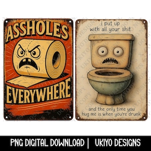 Funny Bathroom Sign PNG Bundle | Sarcastic Toilet Humor Clipart for Sublimation, Bathroom Wall Decor, Digital Downloads, Adult Humor Designs