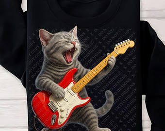 ロックスター猫ギターPNGバンドル5点 | 歌う猫の面白いクリップアート