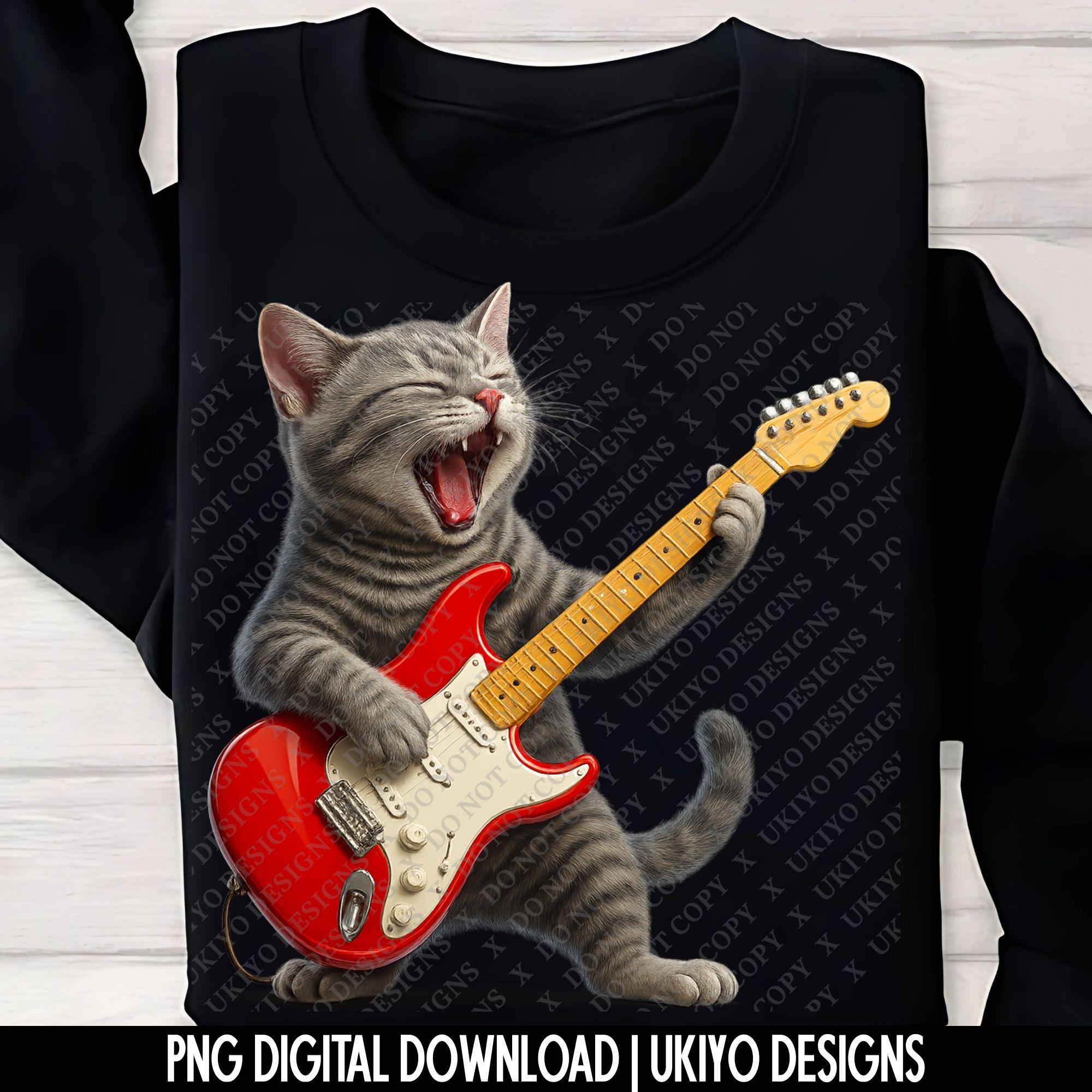 ロックスター猫ギターPNGバンドル5点 | 歌う猫の面白いクリップアート