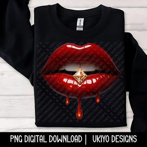 Red Dripping Lips PNG with Diamond | Glossy Sexy Lip Clipart Digital Download, Glam Pop Art Sublimation Design, Bold Lip Print DIY Projects