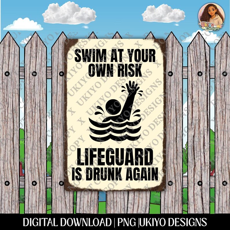 2 Lifeguard Drunk Again PNG Bundle, Funny Pool Warning Sign, Swim at ...