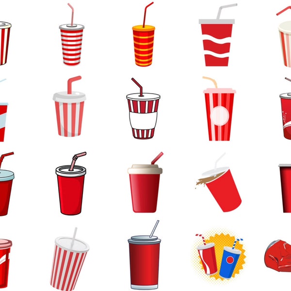 185+ images: Drinks, Soda, Cocktails, Juice Clipart/PNG Bundle, Digital Download, Ukiyo Designs