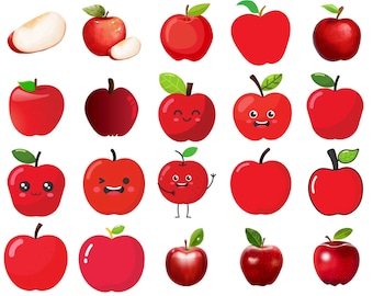 30 images: Red Apple, Fruit, Clipart/PNG ONLY Bundle, Digital Download, Instant Download, Ukiyo Designs