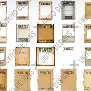 40 PNG de carteles de "Se busca": plantillas vintage del lejano oeste, imágenes prediseñadas rústicas de forajidos, decoración para fiestas del oeste, descarga digital instantánea [1]