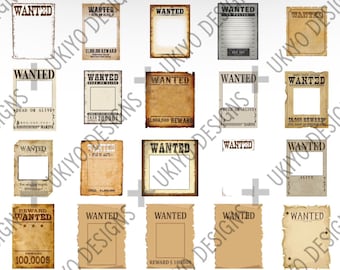 40 images: Wanted Poster Clipart/PNG ONLY Bundle, Digital Download, Instant Download, Ukiyo Designs [1]