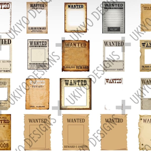 40 images: Wanted Poster Clipart/PNG ONLY Bundle, Digital Download, Instant Download, Ukiyo Designs [1]