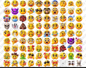 Pakiet 100 emotikonów 3D PNG – twarze i wyrazy emoji (do pobrania cyfrowego)