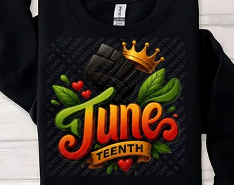 Juneteenth PNG | 3D Black Fist Crown Design with Greenery & Hearts | Freedom Day Sublimation Art | Pride Melanin Digital Download [30]