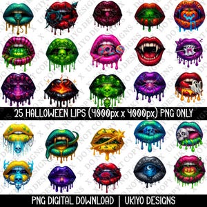 20 Spooky Lips Halloween PNG Bundle for Sublimation – Vampire Lips, Skulls, Snakes, Ghosts, Dripping Mouths, and Horror Art Clipart