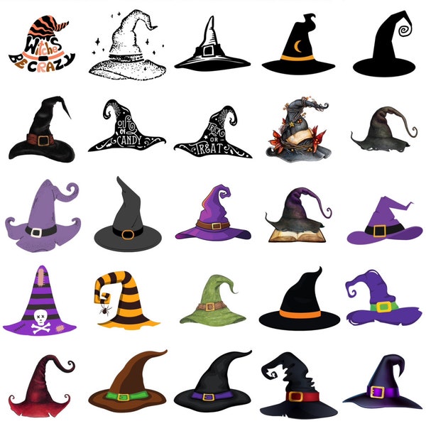 25 images: Witch, Halloween, witch hat Clipart/PNG ONLY Bundle, Digital, Instant Download, Ukiyo Designs [3]