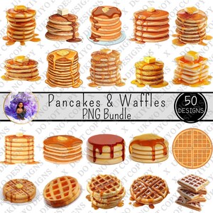 Pfannkuchen & Waffeln PNG Clipart, Süßes Frühstück Essen Grafiken (Digitaler Download)
