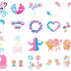 40 immagini: Maschio o femmina, Rivelazione del sesso del nascituro, Baby shower, Neonato, Bambina Clipart/PNG SOLO Bundle, Digitale, Download immediato, Disegni Ukiyo