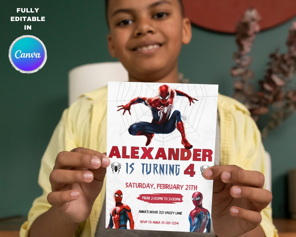 Spiderman Birthday Invitation, Printable Spiderman Invitation, Birtday ...