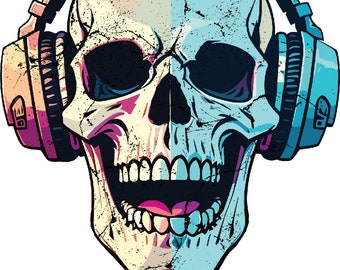 Music loving skeleton head for your T-Shirts and Mugs Instant Download Ai,SVG, PNG, EPS, dxf, jpg, pdf digital download