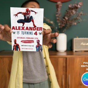 Spiderman birthday Invitation, printable Spiderman Invitation, birtday Invitation, birthday party invitation card, birthday online invite zdjęcie 3