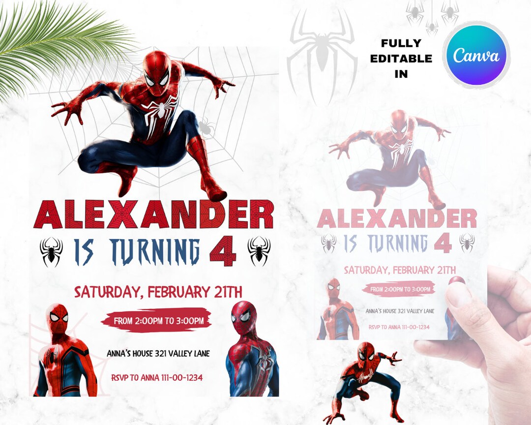 Spiderman Birthday Invitation, Printable Spiderman Invitation, Birtday ...
