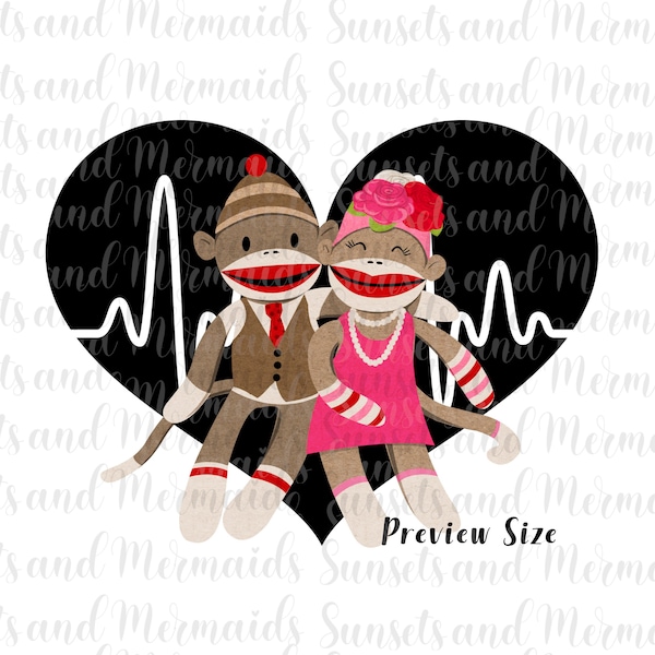 Sock Monkey PNG, Monkey Sublimation, Valentine Graphics, Printable Digital Art, Sublimation Design, Instant Download