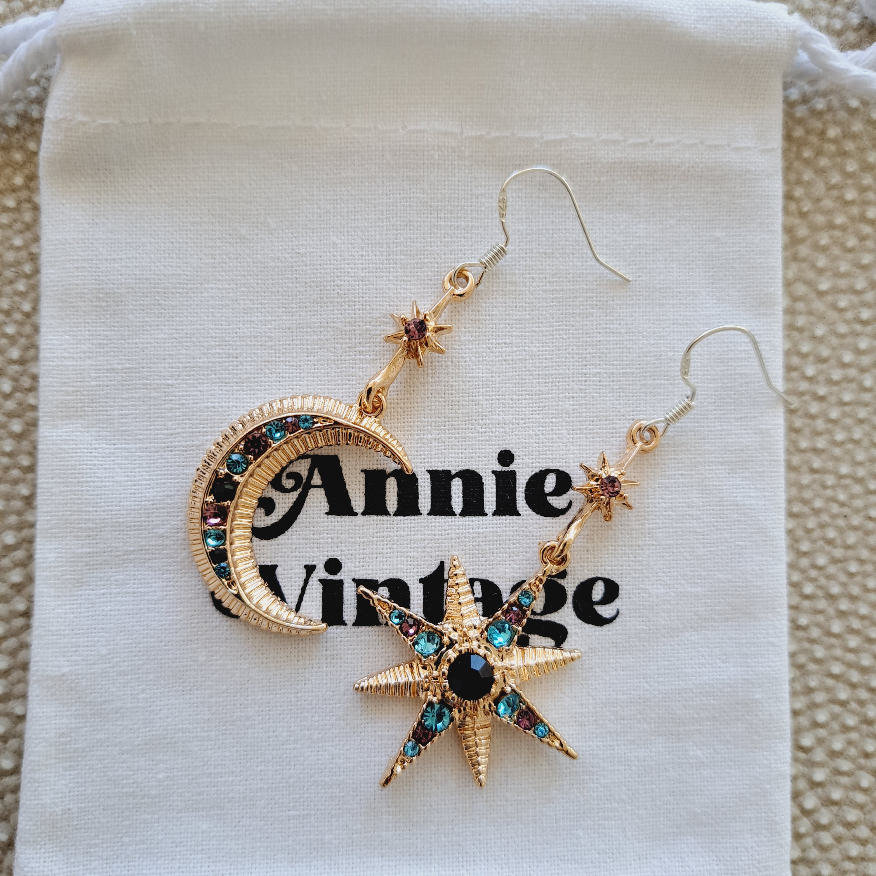 555Jewelry Moon & Star Dangle Earrings - Stainless Steel Celestial Drop Earrings For Women