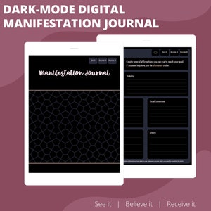 Digital Manifestation Journal | Vertical Portrait | Dark Mode | GoodNotes, Notability, and Noteshelf