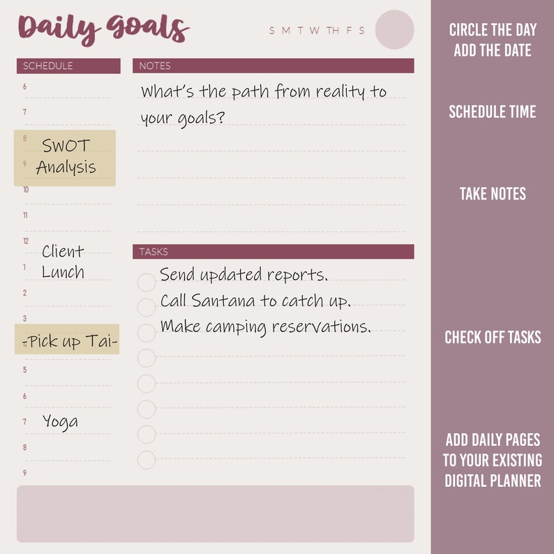 Daily Planning Inserts for Digital Notebook, Digital Planner or Digital ...