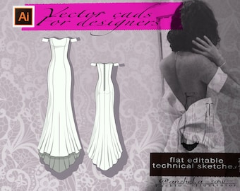 Dress Flat Sketch | Fashion Technical Drawing  | Technical Flat Drawing | Ai Fashion Drawing | CAD Vector Ai | Fashion Illustration Template