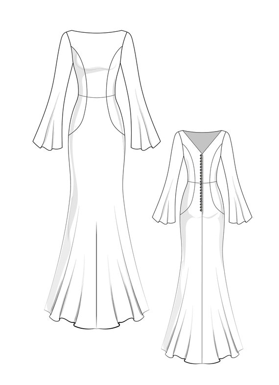 Custom Mermaid Black Off-shoulder Prom Formal Dress Sketch