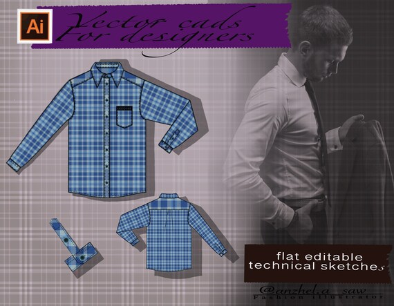 Long sleeve shirts fashion flat sketch template2 Vector Image