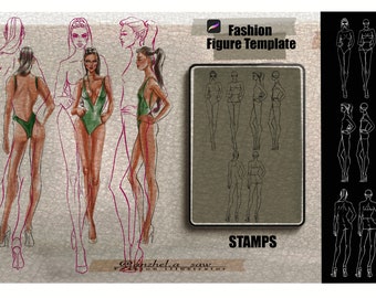 Fashion Figure Template Stamps | Fashion Croquis Template | Female Figure Template for Fashion Illustration | Procreate Stamps