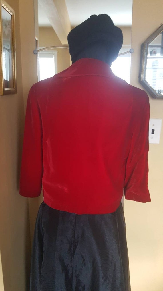 Vintage Bright Red Rich Velvet Short Jacket with … - image 2