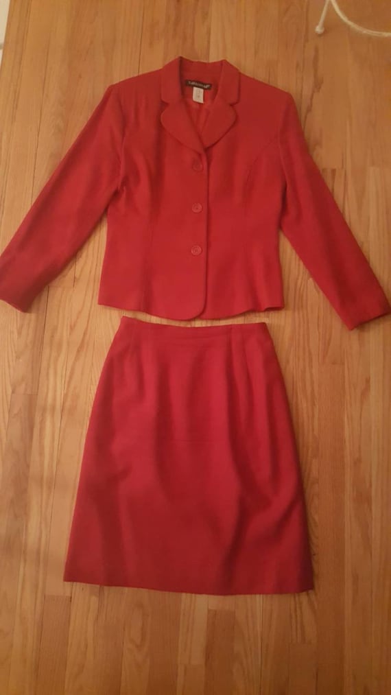 Red Wool 2 Piece Women's Mini Skirt Suit