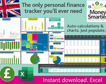 UK Annual Budget Tracker, Excel, Instant download, Personal Finance Planner, Zero-based Budget Planner, 12-month, 2024, 2025 MoneySmarties