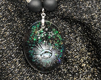Celestial Resin Holographic pendant necklace
