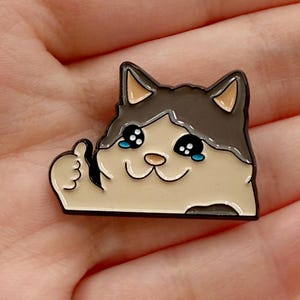 Crying Cat Thumbs Up Meme Soft Enamel Pin, Cat Meme Pin, Sad Cat Meme Enamel Pin, Funny Cursed Cat Meme