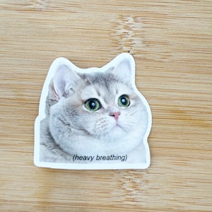 Heavy Breathing Cat Meme Sticker, Funny Cat Sticker, Funny Waterproof Sticker Decal For Laptop, Luggage, Water Bottle, Phone Case