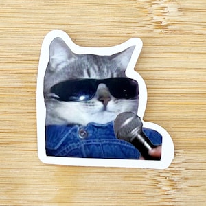 Singer Cat Meme Sticker, Funny Cat Sticker, Funny Waterproof Sticker Decal For Laptop, Luggage, Water Bottle, Phone Case