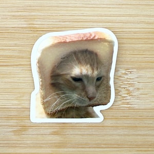 Bread Cat Meme Sticker, Funny Cat Sticker, Funny Waterproof Sticker Decal For Laptop, Luggage, Water Bottle, Phone Case