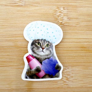 Shower Cat Meme Sticker, Funny Cat Sticker, Funny Waterproof Sticker Decal For Laptop, Luggage, Water Bottle, Phone Case