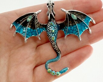 Blue Dragon Pin, Dragon Brooch, Dragon Enamel Pins, Dragon Age Pin, Golden Headed Dragon, Spiritual Dragon Accessories
