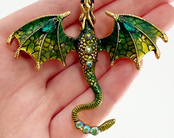 Green Dragon Pin, Dragon Brooch, Dragon Enamel Pins, Dragon Age Pin, Golden Headed Dragon, Spiritual Dragon Accessories
